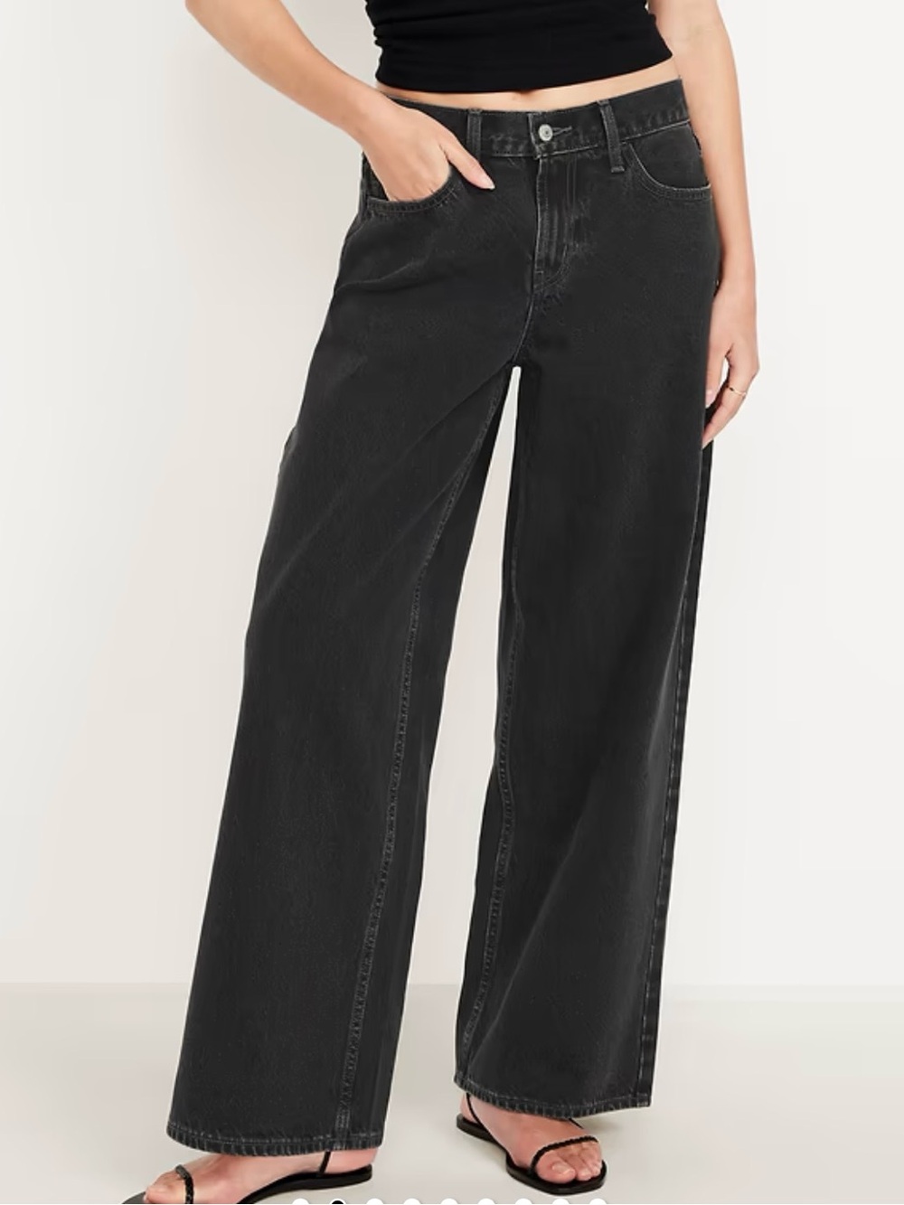 Old Navy Mid Rise Baggy Wide Leg Cotton Denim Jeans Licorice Grey Black 8 Short